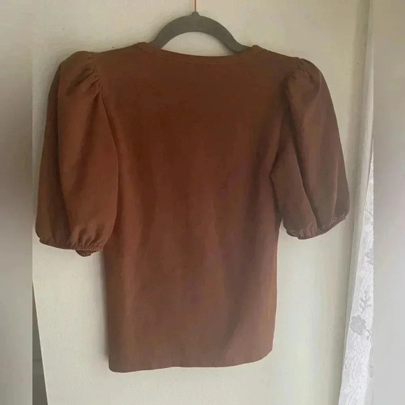 Wilfred Top Puff Sleeve Aritzia Blouse Billow Size XS Like New Warm Brown Coffee - Picture 11 of 11